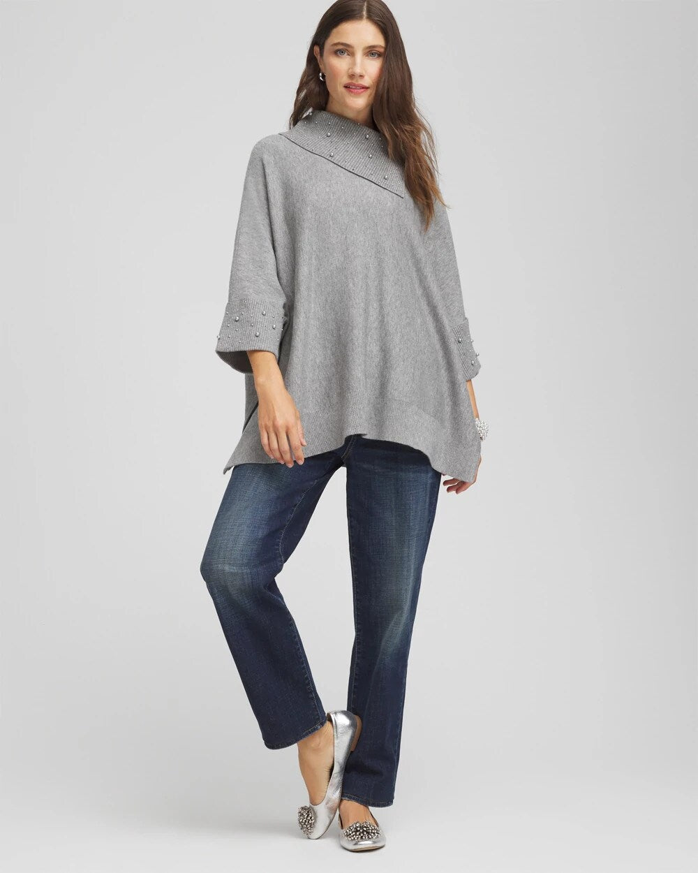 Chico's Clothing Embellished Sweater Poncho