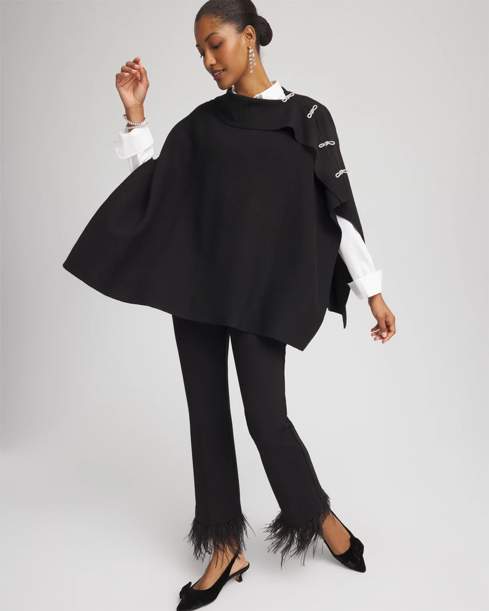 Chico's Clothing Embellished Bow Poncho