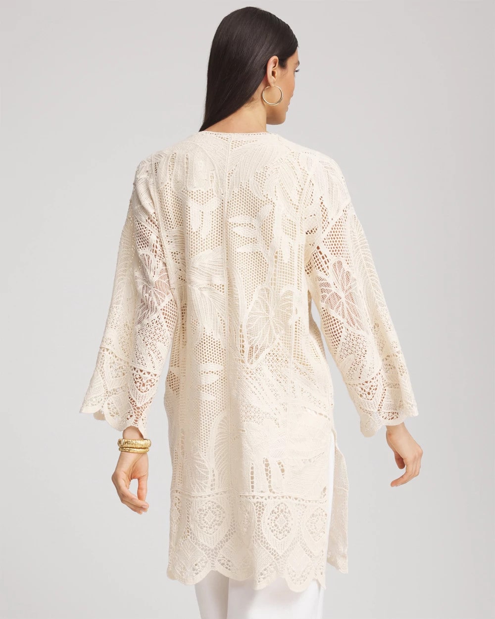 Chico's Clothing Cutwork Crochet-Lace Long Kimono