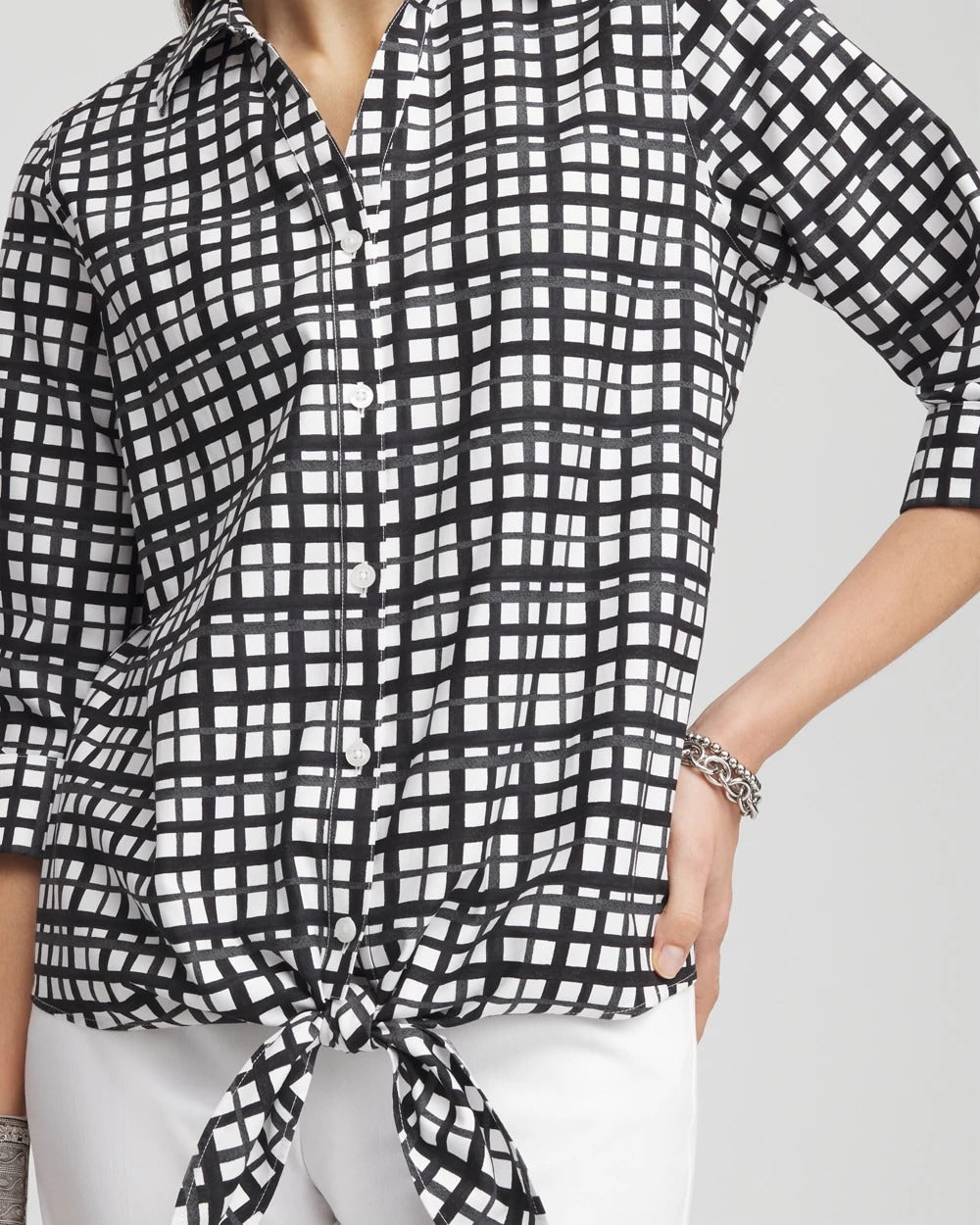 Chico's Clothing No Iron™ Plaid Tie-Front Top