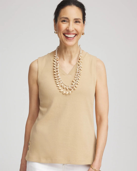 Chico's Clothing Sleeveless V-Neck Button Tank