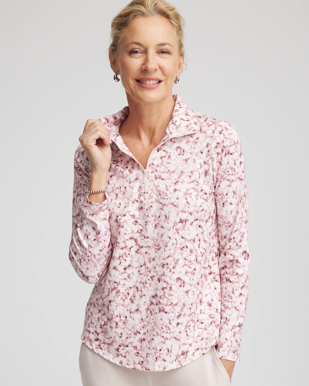 Chico's Clothing Zenergy® UPF Printed Zip-Front Pullover