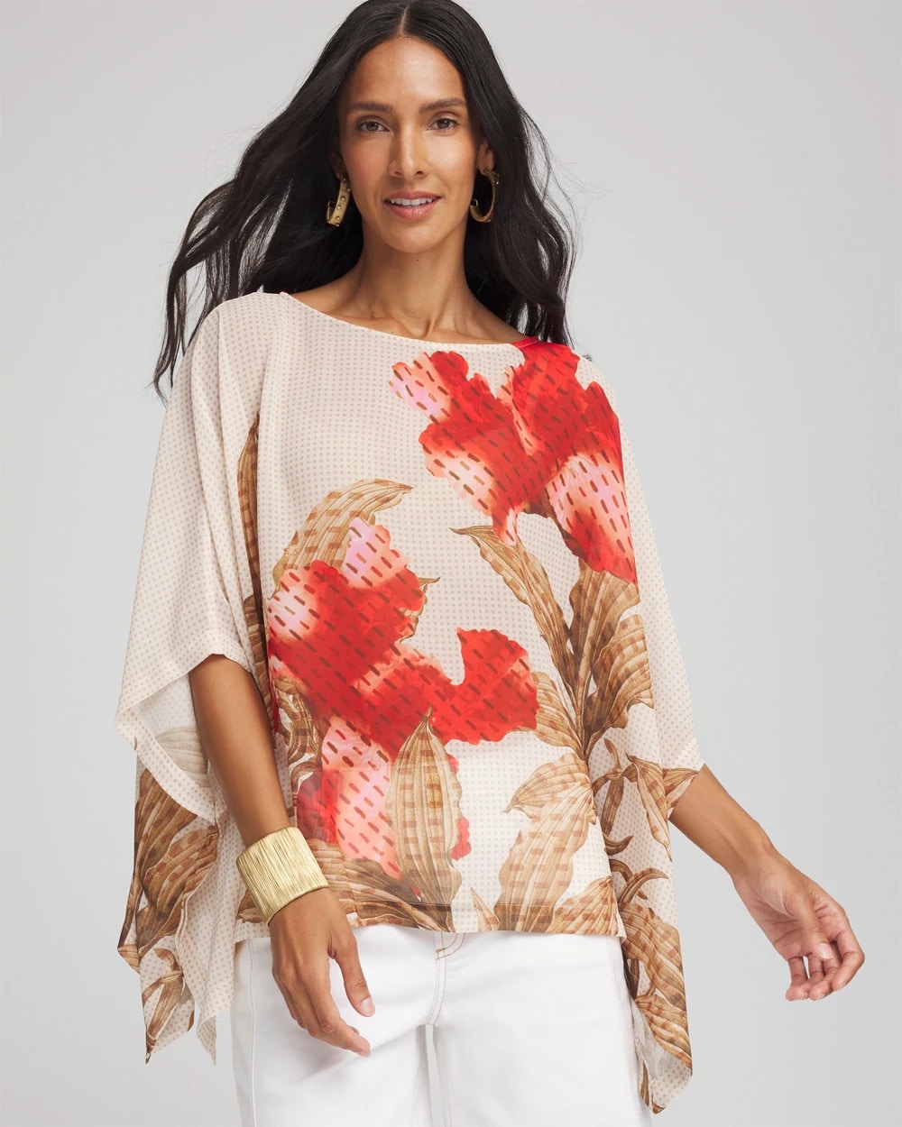 Chico's Clothing Floral Chiffon Pull-Over Poncho
