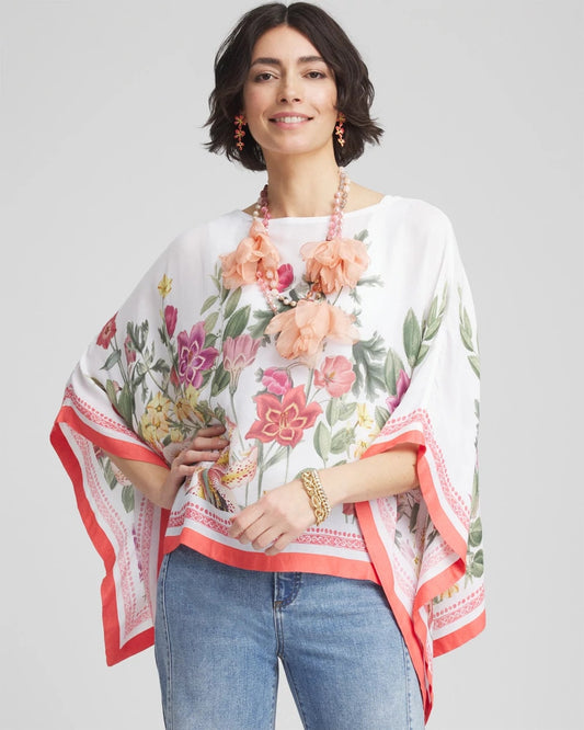 Chico's Clothing Wildflower Crepe Boatneck Poncho