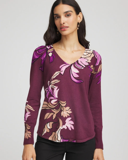 Chico's Clothing Ella V-Neck Artisanal Pullover Sweater