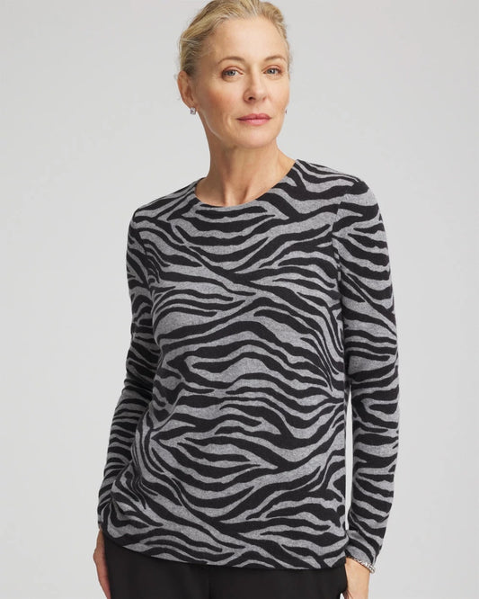 Chico's Clothing Cashmere Zebra Long-Sleeve Pullover Sweater