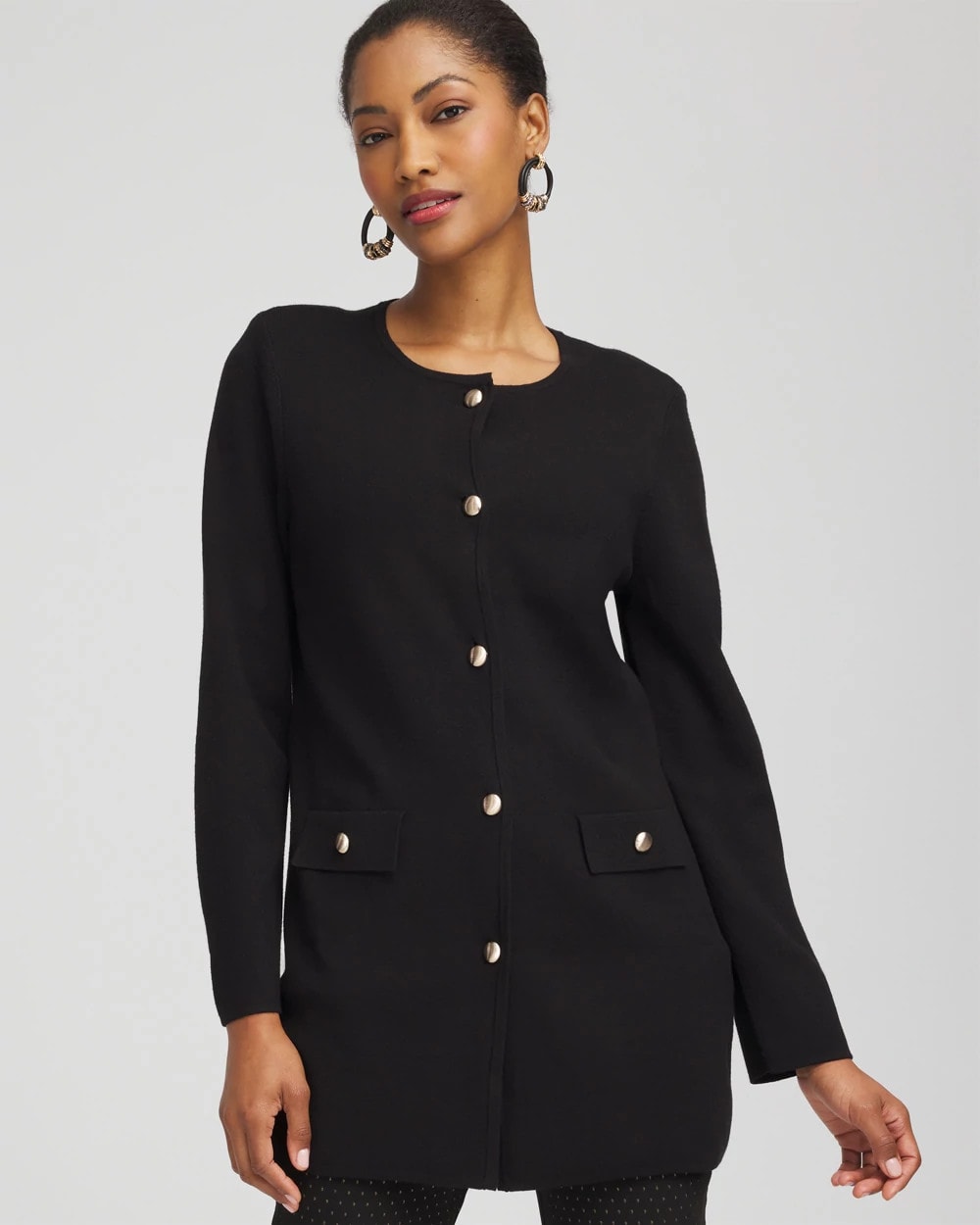 Chico's Clothing Button-Down Crewneck Coatigan
