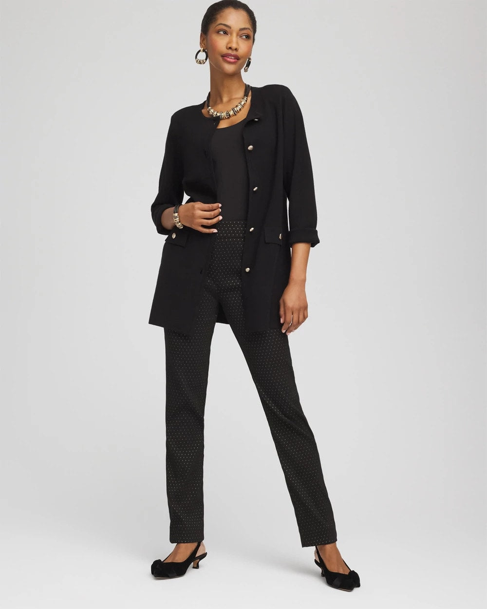 Chico's Clothing Button-Down Crewneck Coatigan
