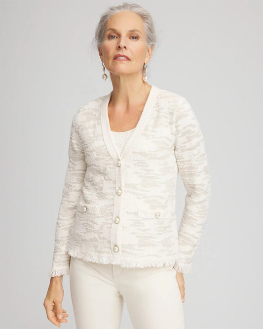 Chico's Clothing Fringe Textured V-Neck Cardigan