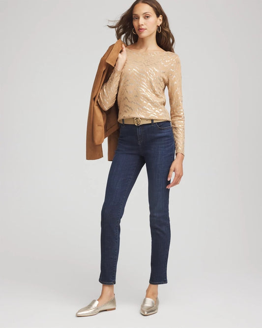 Chico's Clothing Ella Boatneck Foiled Pullover Sweater