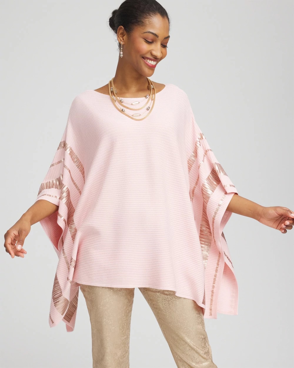 Chico's Clothing Sequin Striped Sweater Poncho