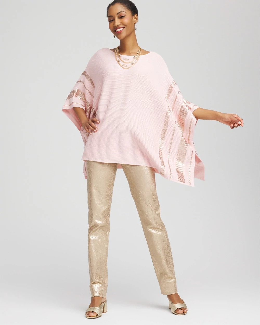 Chico's Clothing Sequin Striped Sweater Poncho