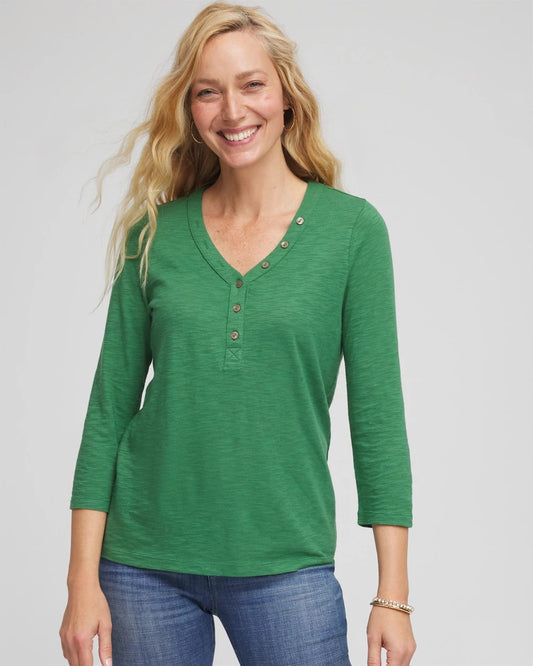 Chico's Clothing Slub Splitneck Button Tee