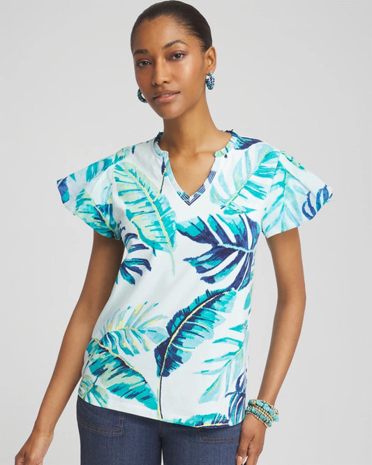 Chico's Clothing Notch Neck Cap Sleeve Tee
