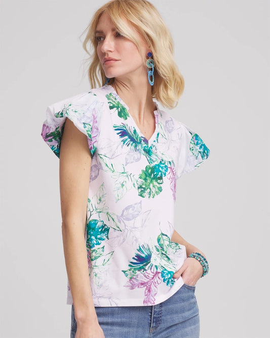Chico's Clothing Notch Neck Cap Sleeve Tee