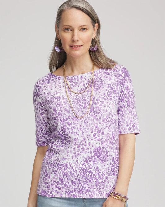 Chico's Clothing Animal Print Bateau-Neck Pima Tee