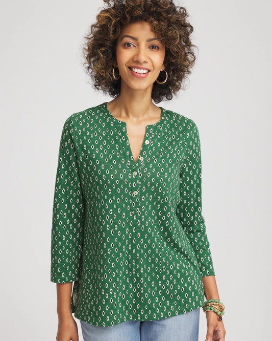 Chico's Clothing Geo Cotton Slub Henley Shirt