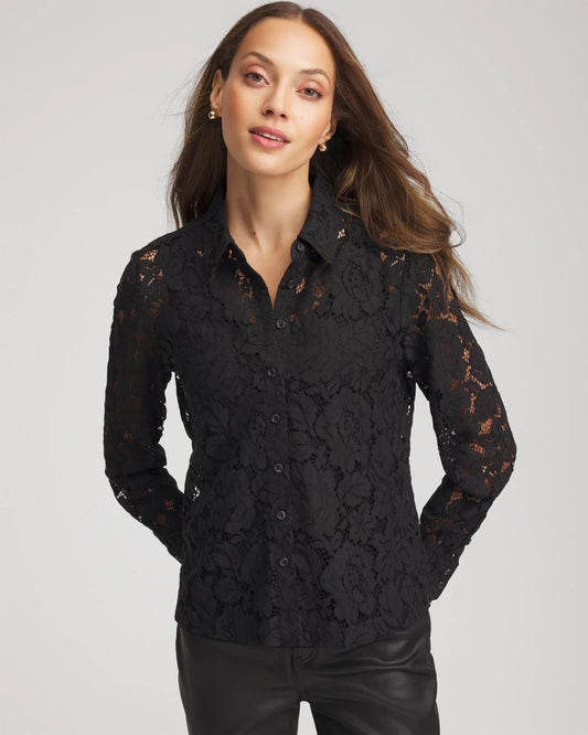 Chico's Clothing Classic-Fit Collared Lace Shirt