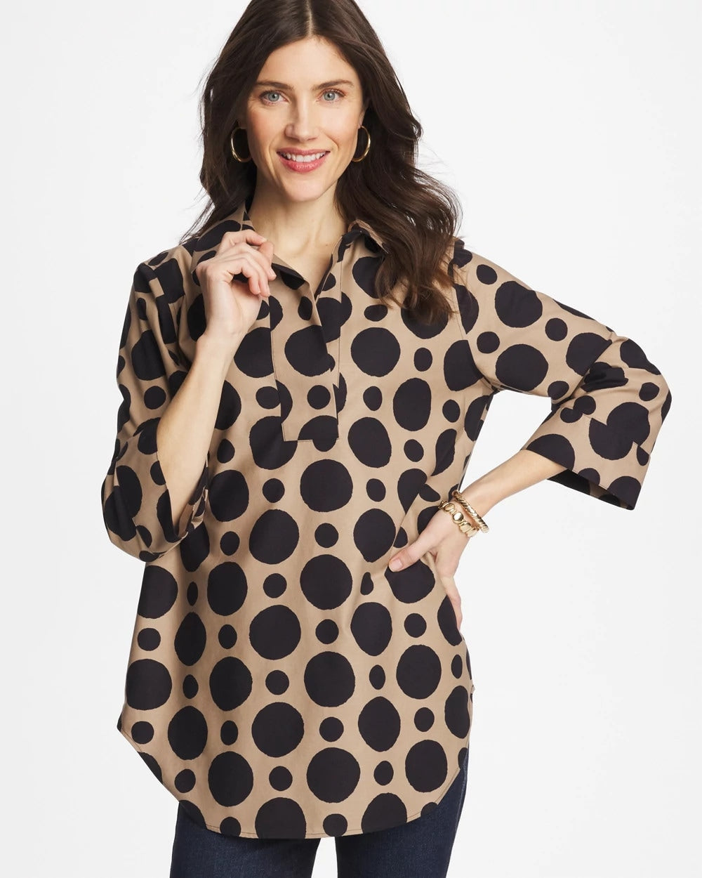 Chico's Clothing No Iron™ Stretch Global Dots Popover Tunic