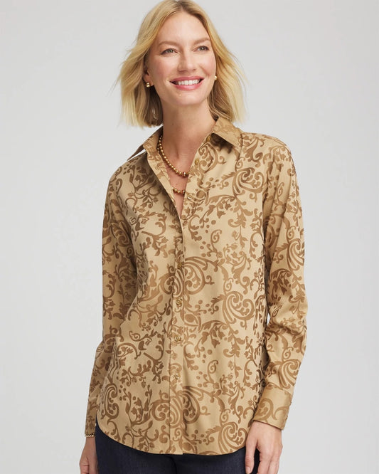 Chico's Clothing No Iron™ Jacquard Scrolls  Shirt