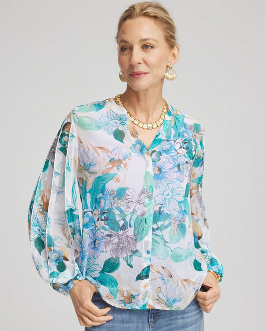 Chico's Clothing Georgette Billow Sleeved Blouse