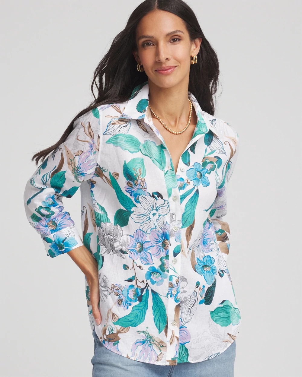 Chico's Clothing No Iron™ Floral Linen Shirt