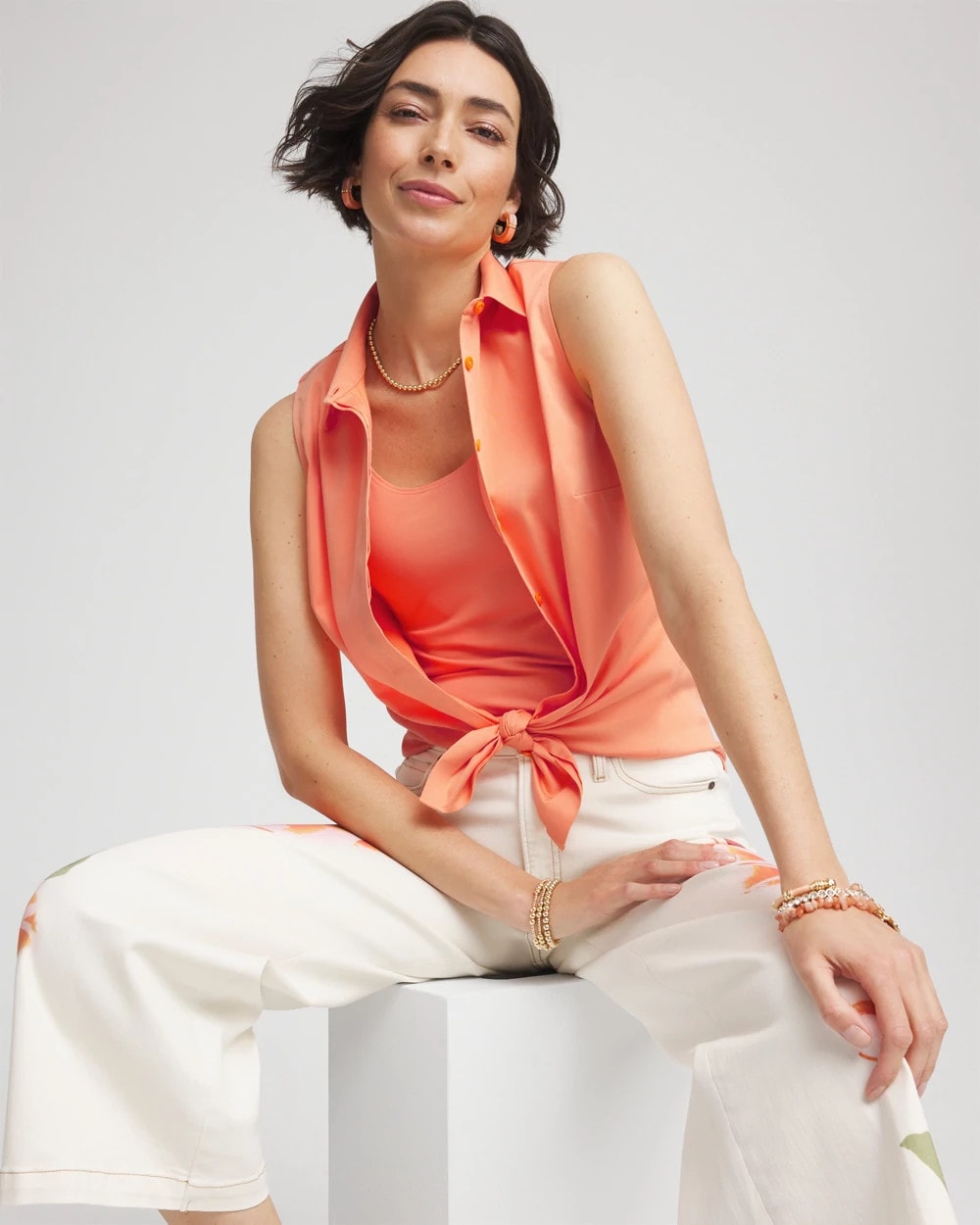 Chico's Clothing No Iron™ Sleeveless Sateen-Stretch Shirt