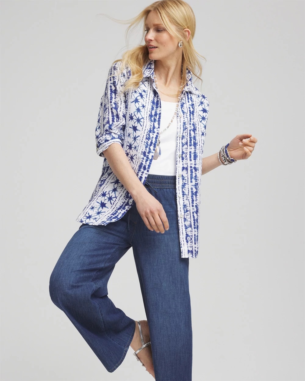 Chico's Clothing No Iron™ Star Print Linen Shirt