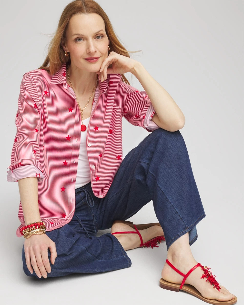 Chico's Clothing No Iron™ Stars & Stripes  Sateen Shirt