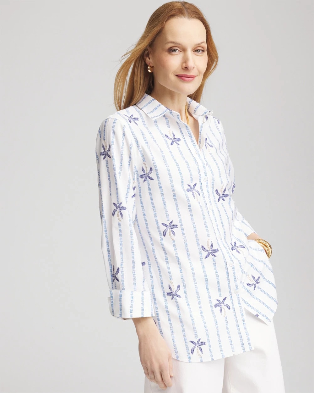 Chico's Clothing No Iron™ Palm Striped Sateen Shirt