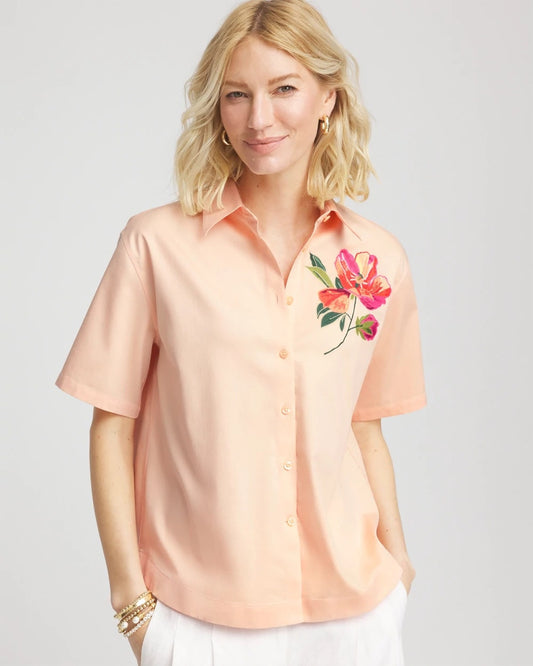 Chico's Clothing No Iron™ Embroidered Floral Short-Sleeve Shirt
