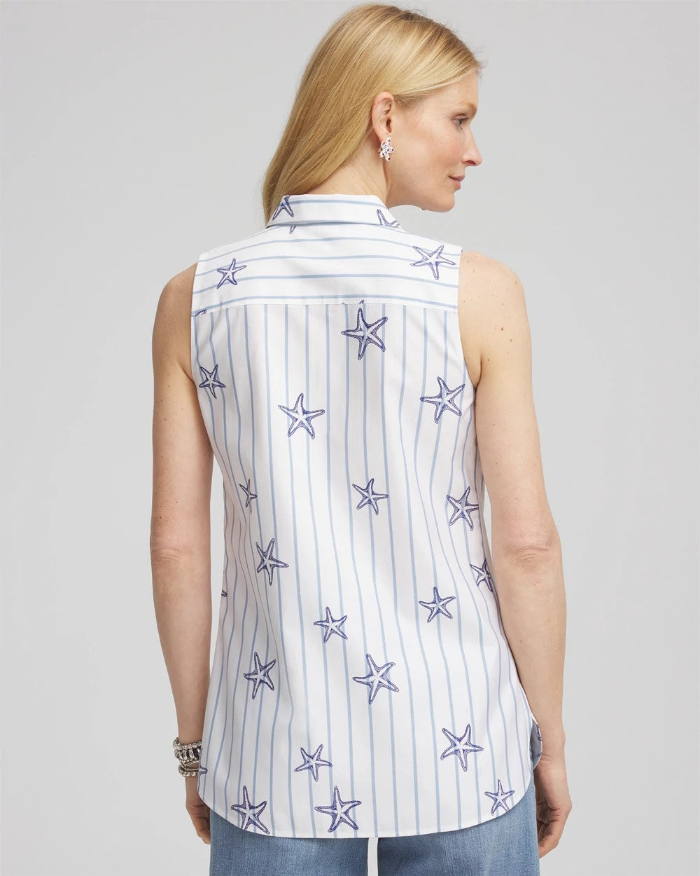 Chico's Clothing No Iron™ Starfish Striped Sleeveless Sateen Shirt