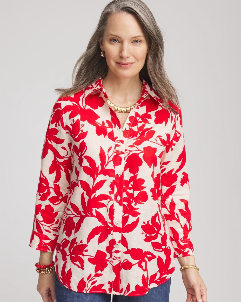 Chico's Clothing No Iron™ Floral Linen Shirt