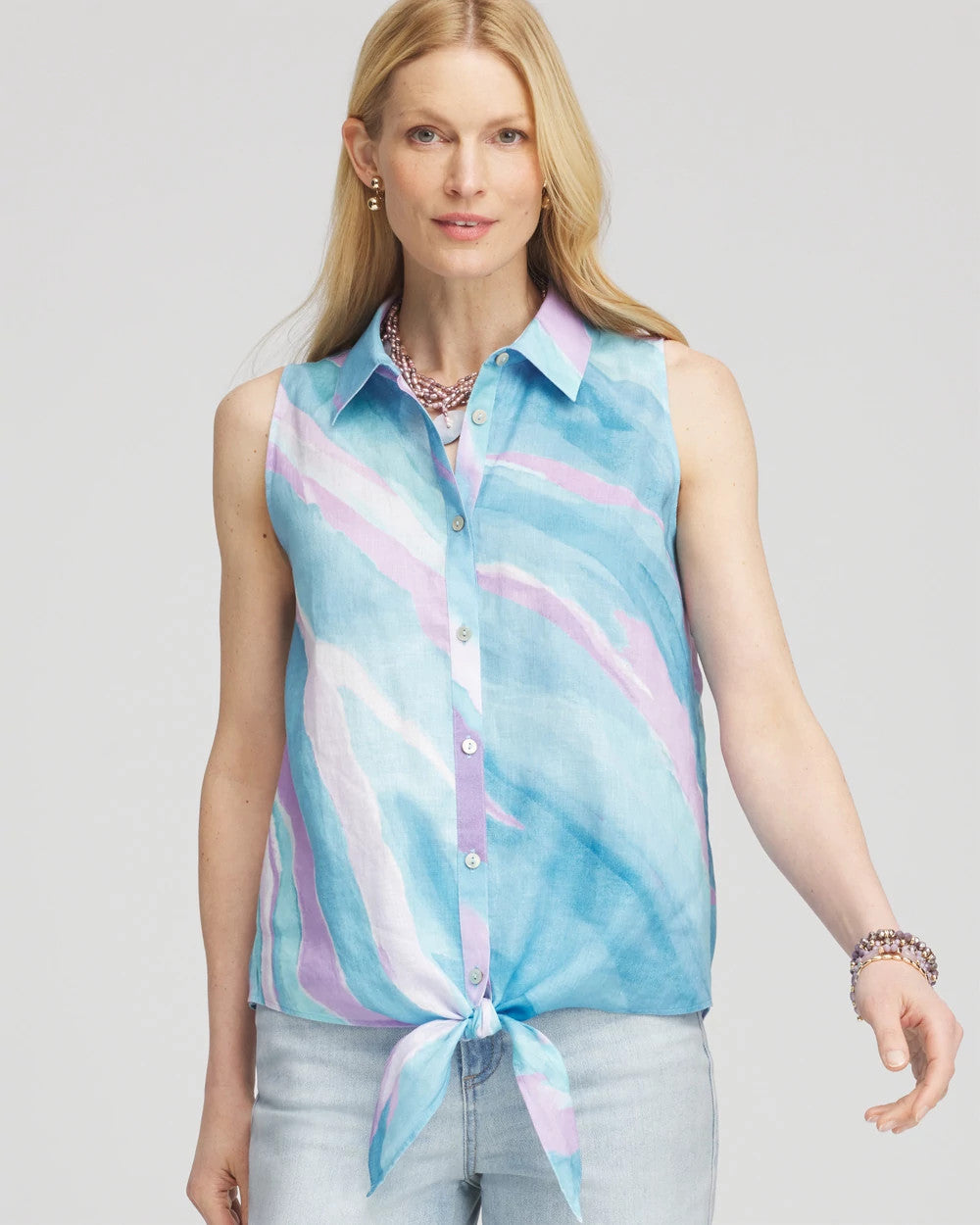 Chico's Clothing No Iron™ Linen Tie-Front Sleeveless Shirt