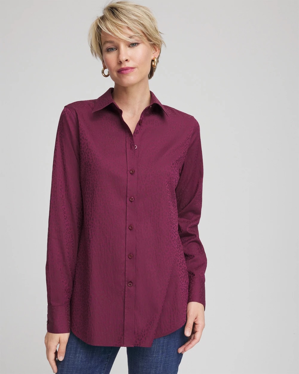 Chico's Clothing No Iron™ Jacquard Chianti Animal-Motif Shirt