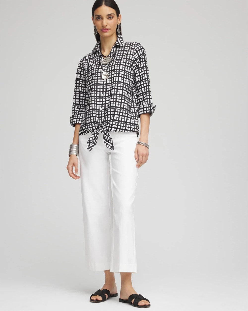 Chico's Clothing No Iron™ Plaid Tie-Front Top
