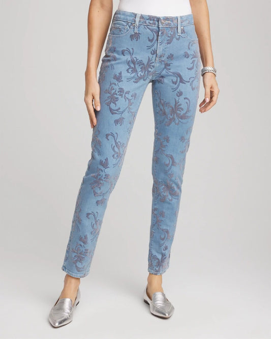 Chico's Clothing Girlfriend Slim Ankle Flocked Jeans