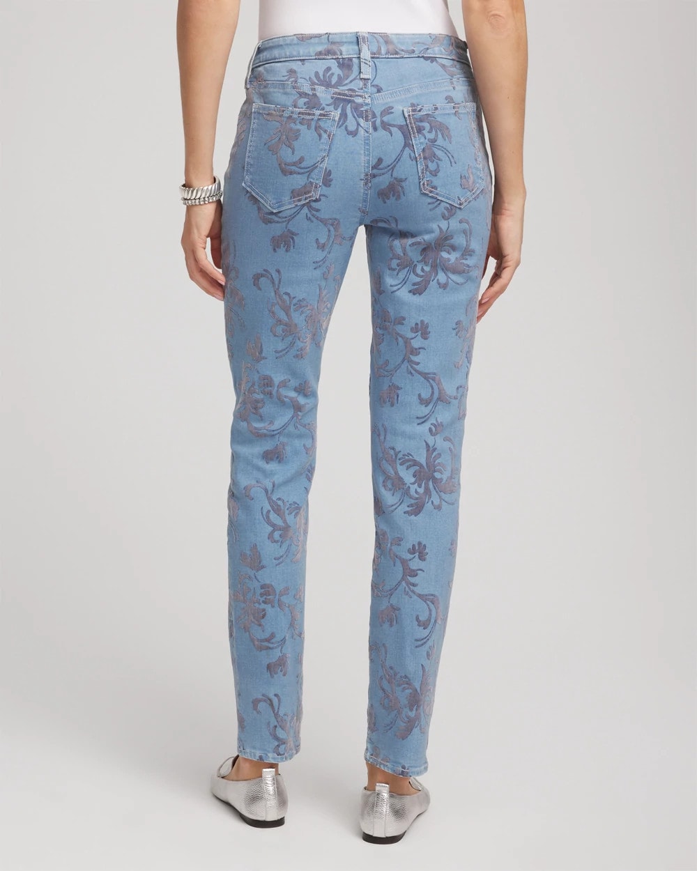 Chico's Clothing Girlfriend Slim Ankle Flocked Jeans