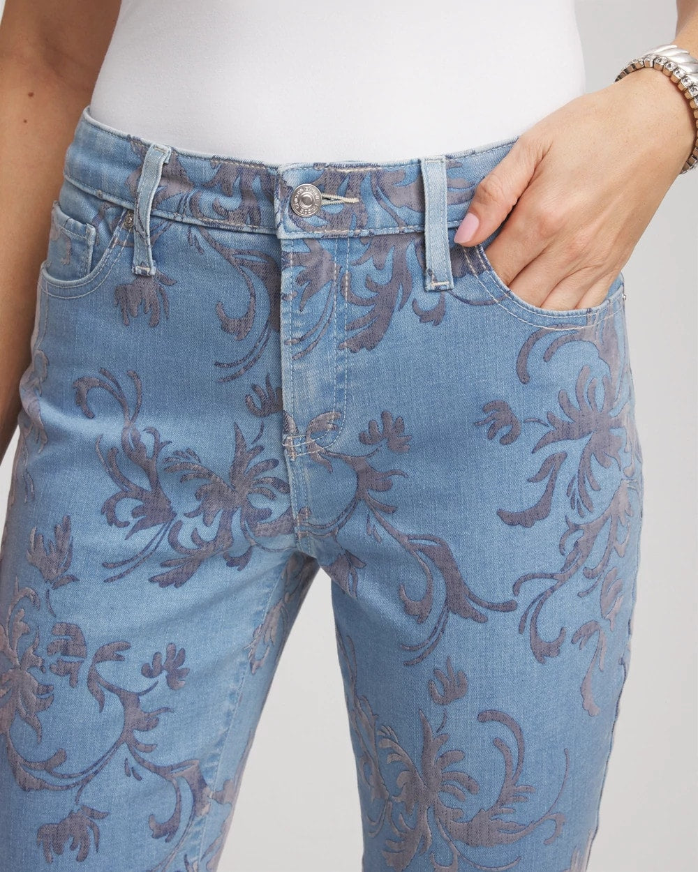 Chico's Clothing Girlfriend Slim Ankle Flocked Jeans