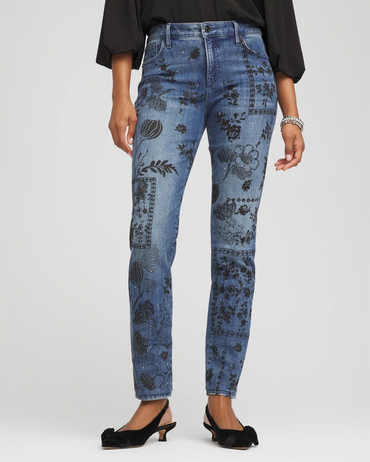 Chico's Clothing Mixed-Media Girlfriend Slim Ankle Jeans