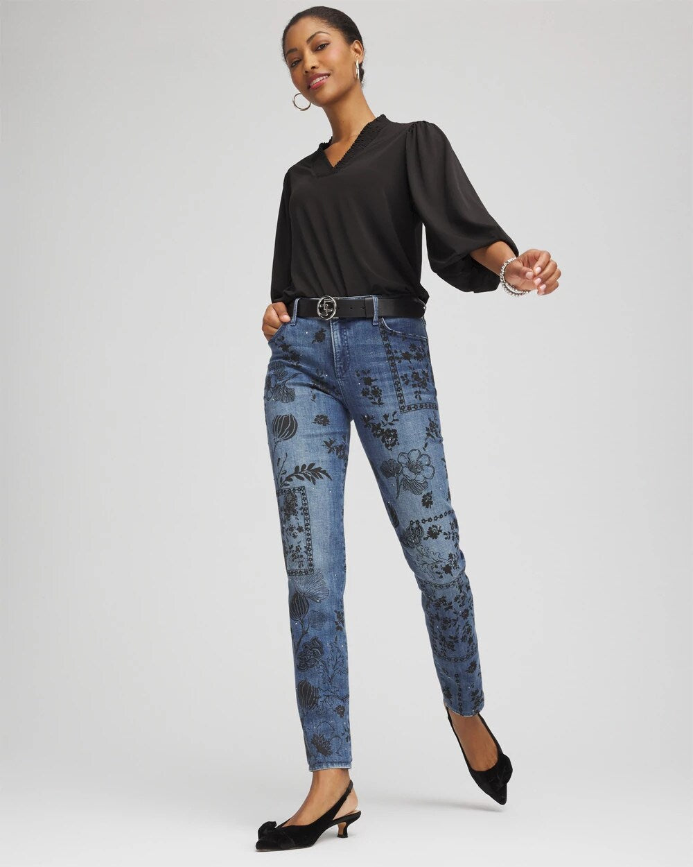 Chico's Clothing Mixed-Media Girlfriend Slim Ankle Jeans