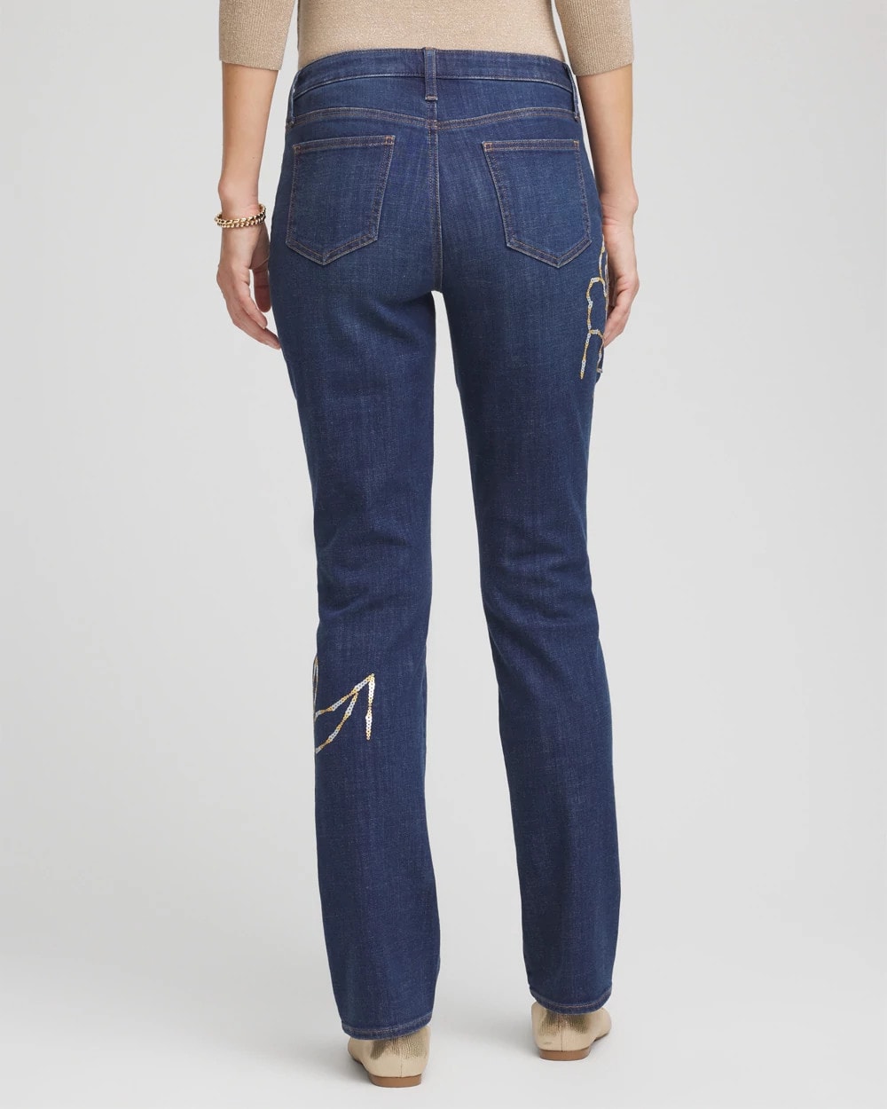 Chico's Clothing Sequins Rose Girlfriend Slim-Leg Jeans