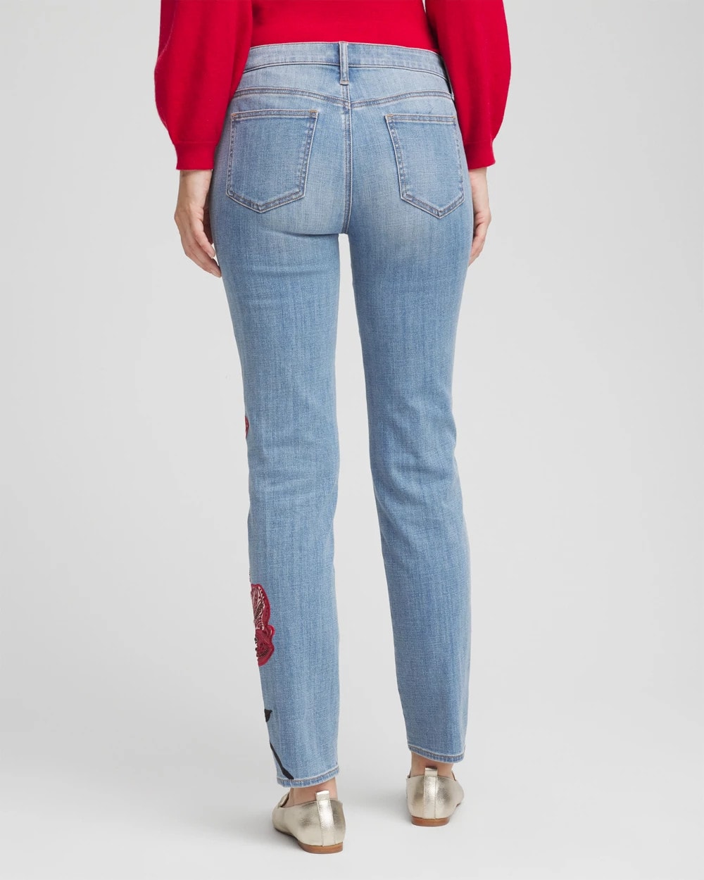 Chico's Clothing Placed Floral Girlfriend Slim Ankle Jeans