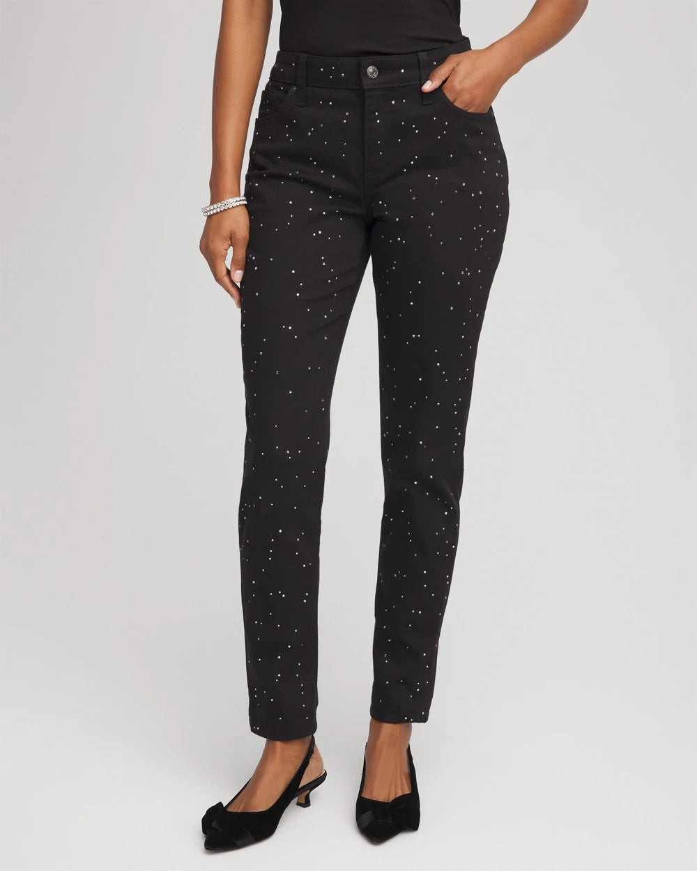 Chico's Clothing Stone Embellished Girlfriend Slim Ankle Jeans