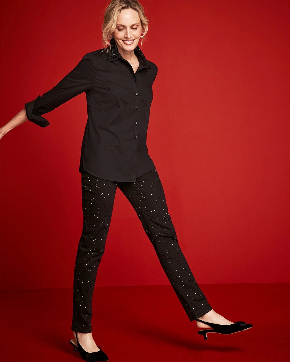 Chico's Clothing Stone Embellished Girlfriend Slim Ankle Jeans