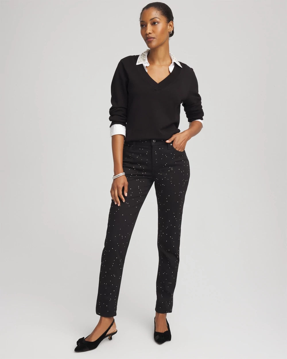 Chico's Clothing Stone Embellished Girlfriend Slim Ankle Jeans