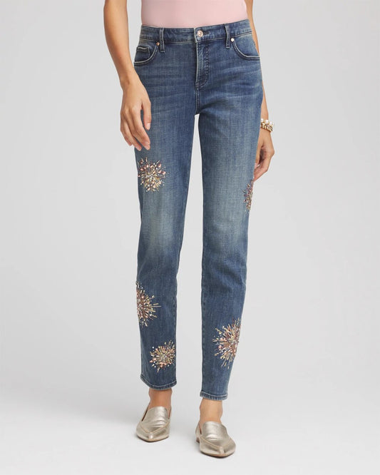 Chico's Clothing Embellished Starbursts Girlfriend Slim Ankle Jeans