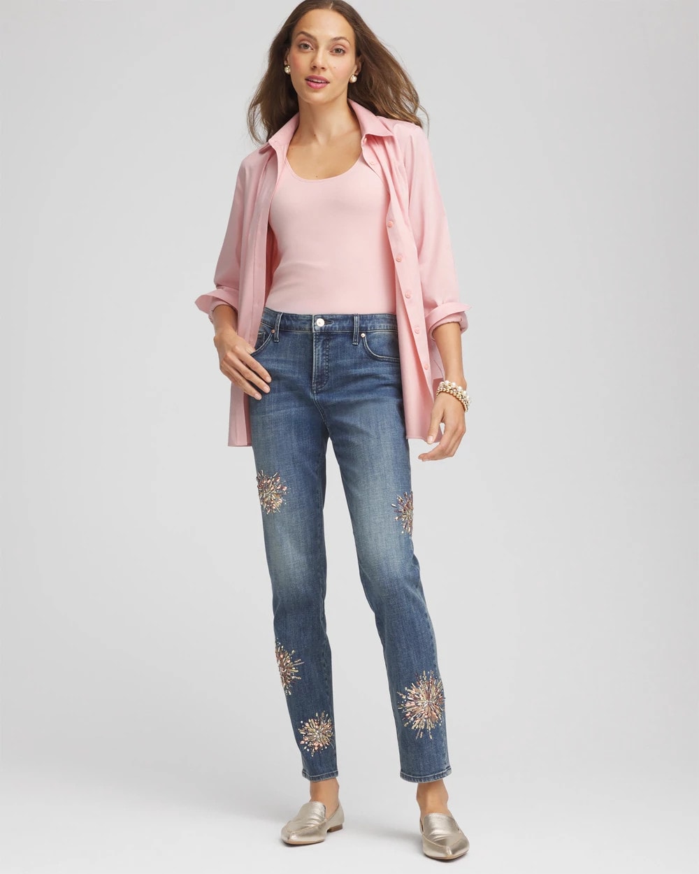 Chico's Clothing Embellished Starbursts Girlfriend Slim Ankle Jeans