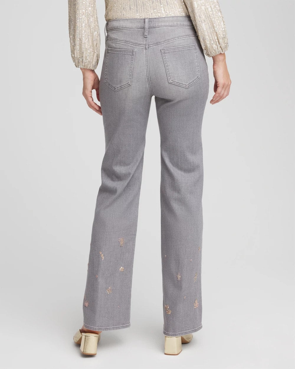 Chico's Clothing Rose Gold Embellished Girlfriend Flared Jeans