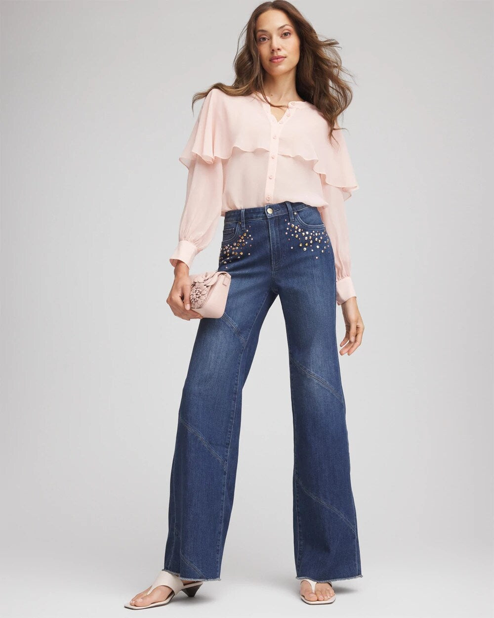 Chico's Clothing Embellished Frayed Flared-Leg Jeans